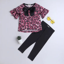 Load image into Gallery viewer, Animal Print Sleeves Frill Top Leggings Set