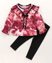 Load image into Gallery viewer, Tie and Dye Vee Frill Top Leggings Set