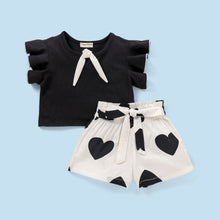Load image into Gallery viewer, Frilled Sleeves Top Belted Hearts Shorts Set