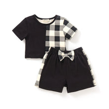 Load image into Gallery viewer, Checkered Color Block Top Shorts Set
