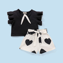 Load image into Gallery viewer, Frilled Solid Bow Top and Hearts Skirt Set
