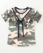 Load image into Gallery viewer, Camouflage V shape Frill Bow Top Short Set