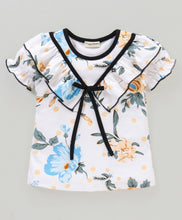 Load image into Gallery viewer, Floral V shape Frill with Bow Top Short Set