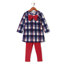 Load image into Gallery viewer, CrayonFlakes Soft and comfortable CrayonFlakes Girls Polyester/Cotton Checks Top-Leggings Set Blue/Red 2-3 Y