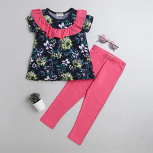 Load image into Gallery viewer, CrayonFlakes Soft and comfortable Floral with Front Frill Leggings Set
