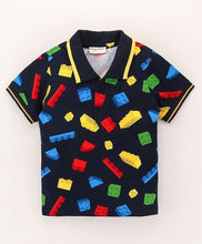 Load image into Gallery viewer, Blocks Printed Polo T-shirt - Navy