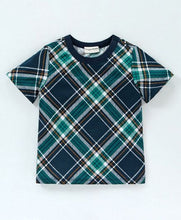 Load image into Gallery viewer, CrayonFlakes Soft and comfortable Checkered Printed Tshirt - Navy