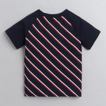 Load image into Gallery viewer, CrayonFlakes Soft and comfortable Striped Printed Tshirt - Navy