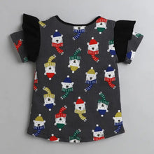 Load image into Gallery viewer, CrayonFlakes Soft and comfortable Bear Printed Sleeves Frill Top