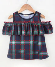Load image into Gallery viewer, CrayonFlakes Soft and comfortable Cold Shoulder Frock Style Checkered Top