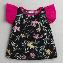 Load image into Gallery viewer, CrayonFlakes Soft and comfortable Floral with Sleeves Frill Top - Black