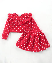 Load image into Gallery viewer, Hearts with Frill Polar Fleece Top Skirt Set