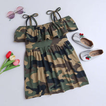 Load image into Gallery viewer, CrayonFlakes Soft and comfortable Camouflage Open Strap Frill Dress / Frock