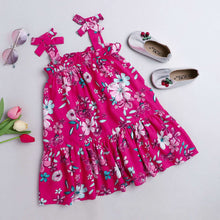 Load image into Gallery viewer, CrayonFlakes Soft and comfortable Floral Bow Strap and Frill Dress / Frock