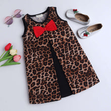 Load image into Gallery viewer, Leopard Color Block Pleated Bow Dress